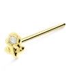 Flower with Leaf Shaped Silver Straight Nose Stud NSKA-369